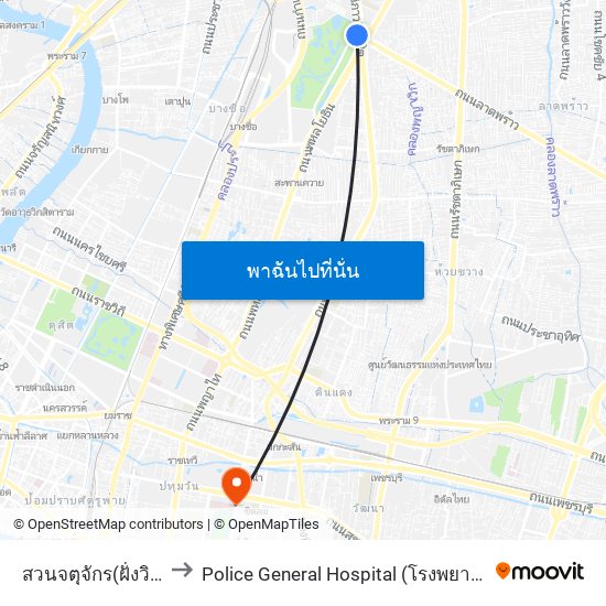 สวนจตุจักร(ฝั่งวิภาวดี) to Police General Hospital (โรงพยาบาลตำรวจ) map