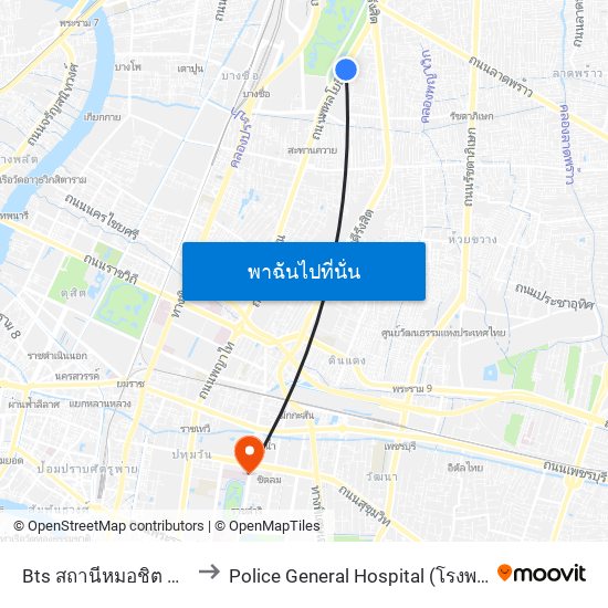 Bts สถานีหมอชิต Bts Mochit to Police General Hospital (โรงพยาบาลตำรวจ) map
