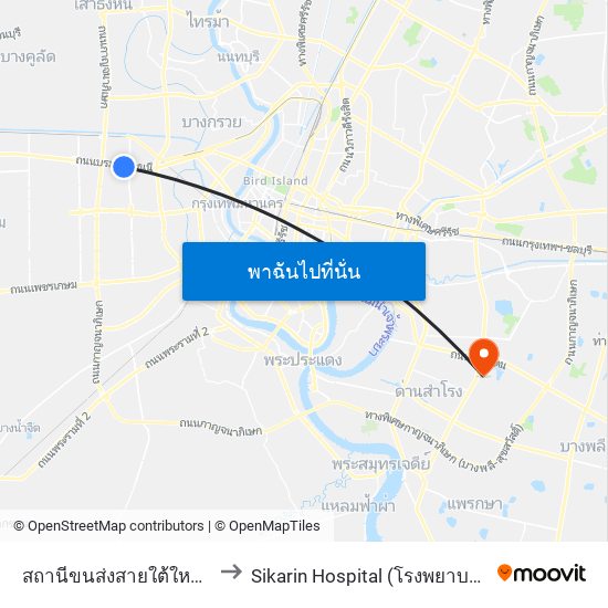 สถานีขนส่งสายใต้ใหม่(ตลิ่งชัน) to Sikarin Hospital (โรงพยาบาลศิครินทร์) map
