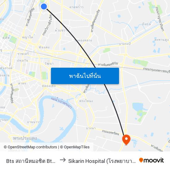 Bts สถานีหมอชิต Bts Mochit to Sikarin Hospital (โรงพยาบาลศิครินทร์) map