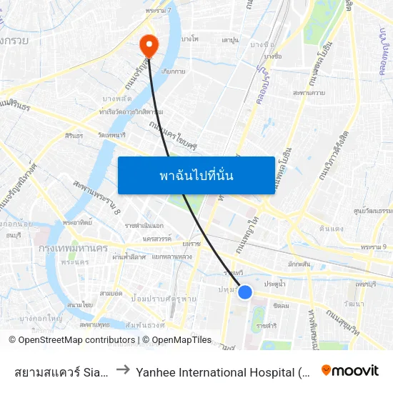สยามสแควร์ Siam Square to Yanhee International Hospital (โรงพยาบาลยันฮี) map
