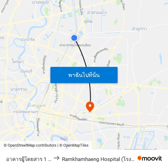 อาคารผู้โดยสาร 1 ชั้น 1 ประตู 6 to Ramkhamhaeng Hospital (โรงพยาบาลรามคําแหง) map