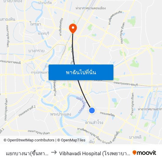 แยกบางนา(ขึ้นทางด่วน) to Vibhavadi Hospital (โรงพยาบาลวิภาวดี) map