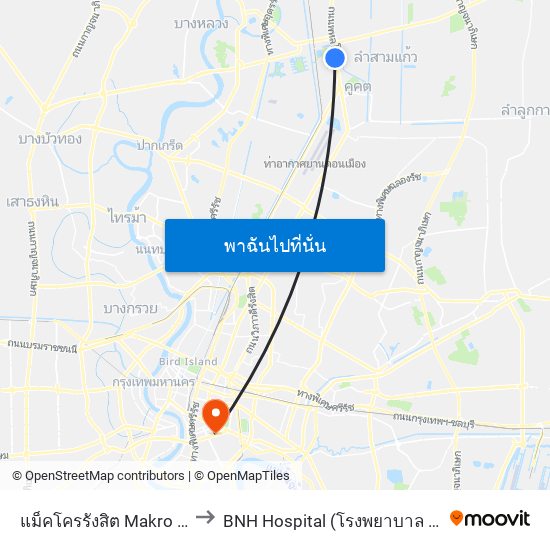 แม็คโครรังสิต Makro Rangsit to BNH Hospital (โรงพยาบาล บีเอ็นเอช) map