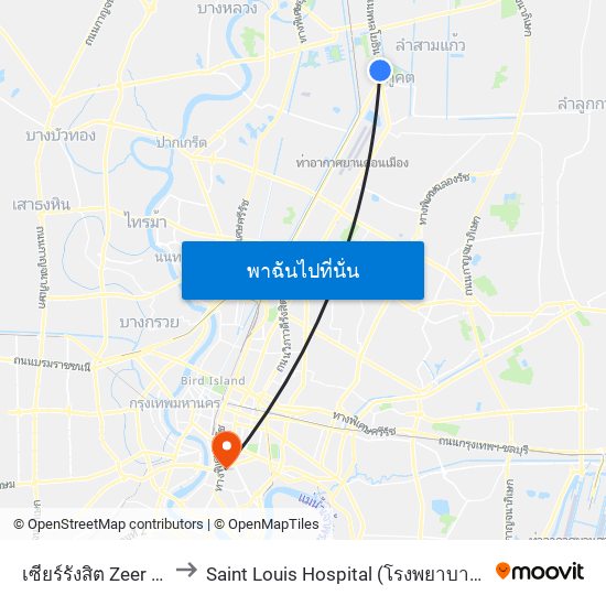 เซียร์รังสิต Zeer Rangsit to Saint Louis Hospital (โรงพยาบาลเซนต์หลุยส์) map