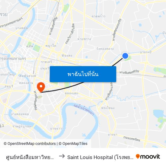 ศูนย์หนังสือมหาวิทยาลัยรามคำแหง to Saint Louis Hospital (โรงพยาบาลเซนต์หลุยส์) map