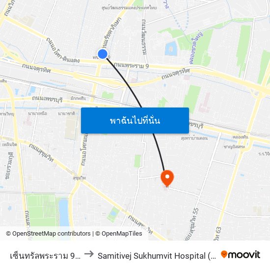 เซ็นทรัลพระราม 9 Central Rama 9 to Samitivej Sukhumvit Hospital (โรงพยาบาลสมิติเวช สุขุมว map