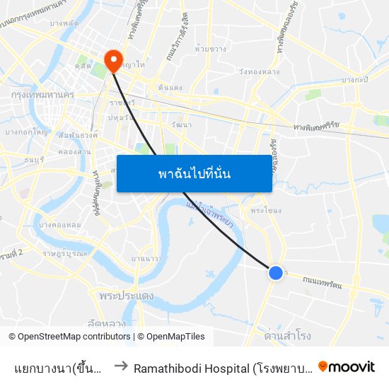 แยกบางนา(ขึ้นทางด่วน) to Ramathibodi Hospital (โรงพยาบาลรามาธิบดี) map