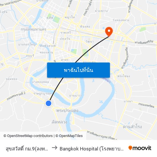 สุขสวัสดิ์ กม.9(ลงทางด่วน) to Bangkok Hospital (โรงพยาบาลกรุงเทพ) map