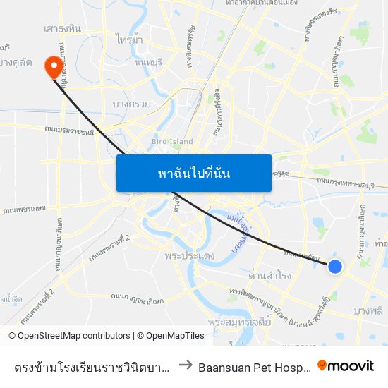 ตรงข้ามโรงเรียนราชวินิตบางแก้ว Opposite Ratwinit Bangkaeo School to Baansuan Pet Hospital (โรงพยาบาลสัตว์บ้านสวน) map