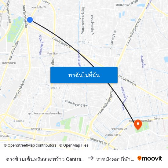 ตรงข้ามเซ็นทรัลลาดพร้าว  Central Ladprao to ราชมังคลากีฬาสถาน map