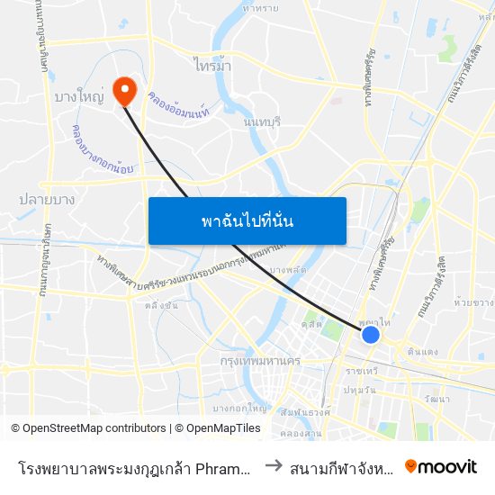โรงพยาบาลพระมงกุฎเกล้า Phramongkutklao Hospital to สนามกีฬาจังหวัดนนทบุรี map
