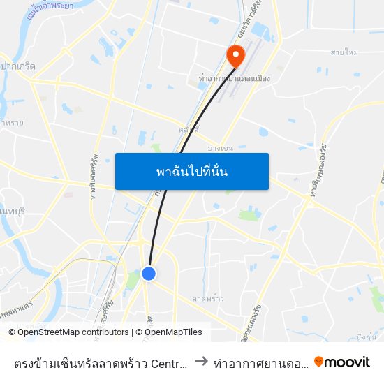 ตรงข้ามเซ็นทรัลลาดพร้าว  Central Ladprao to ท่าอากาศยานดอนเมือง map