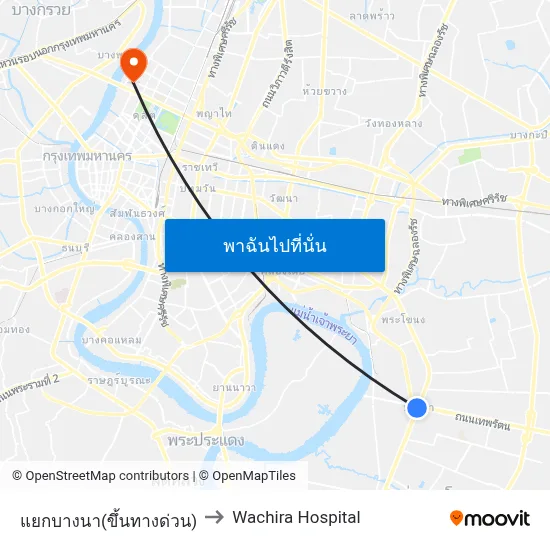 แยกบางนา(ขึ้นทางด่วน) to Wachira Hospital map