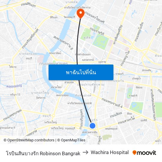 โรบินสันบางรัก Robinson Bangrak to Wachira Hospital map