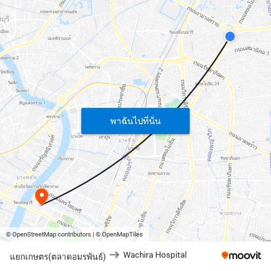 แยกเกษตร(ตลาดอมรพันธ์) to Wachira Hospital map