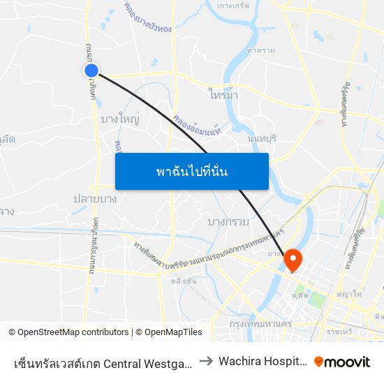 เซ็นทรัลเวสต์เกต Central Westgate to Wachira Hospital map