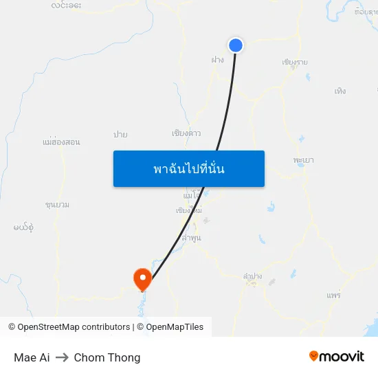 Mae Ai to Chom Thong map