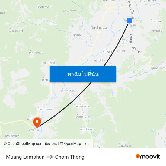 Muang Lamphun to Chom Thong map
