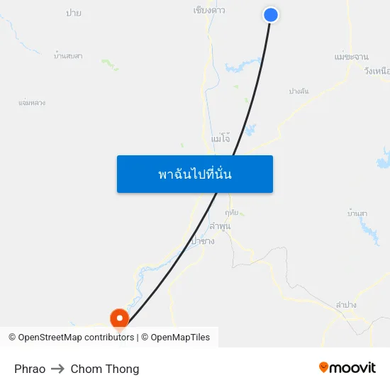 Phrao to Chom Thong map