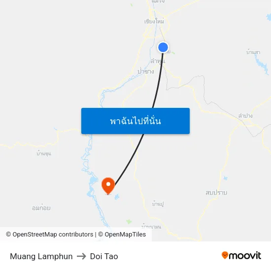 Muang Lamphun to Doi Tao map