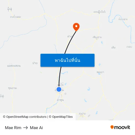 Mae Rim to Mae Ai map