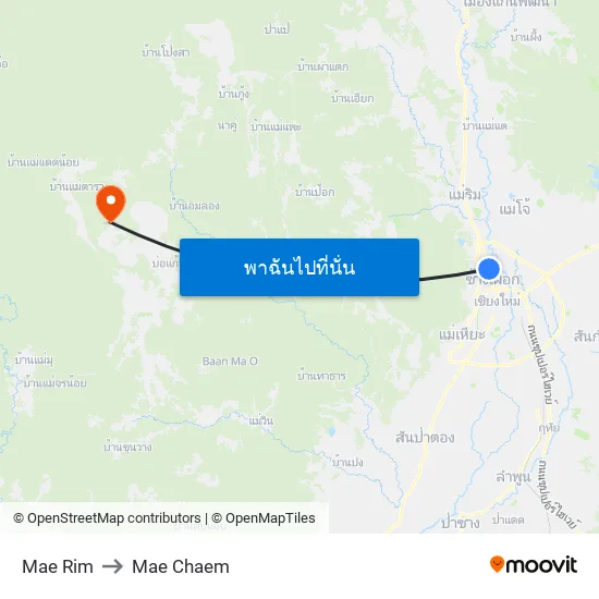 Mae Rim to Mae Chaem map