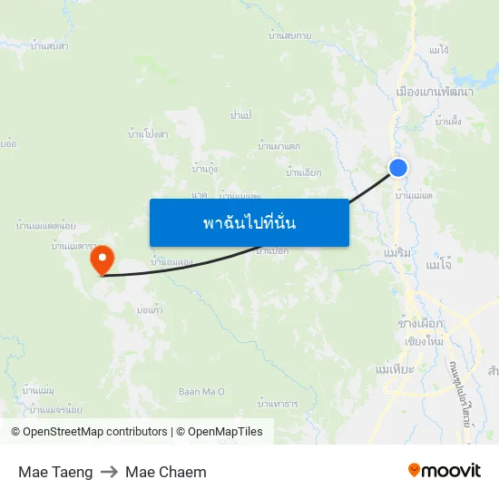 Mae Taeng to Mae Chaem map