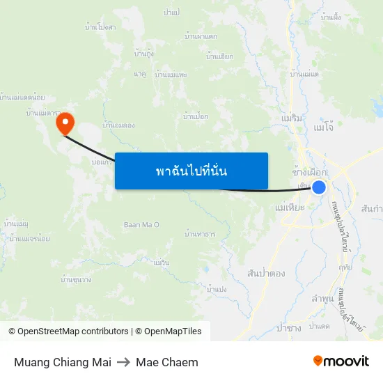 Muang Chiang Mai to Mae Chaem map