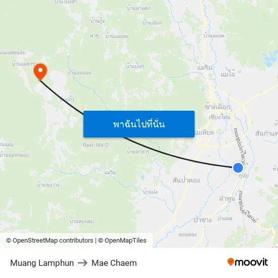 Muang Lamphun to Mae Chaem map