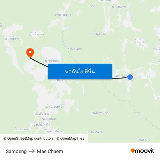 Samoeng to Mae Chaem map