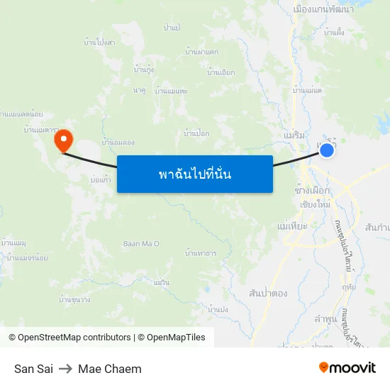 San Sai to Mae Chaem map