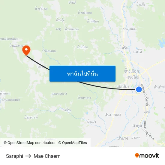 Saraphi to Mae Chaem map