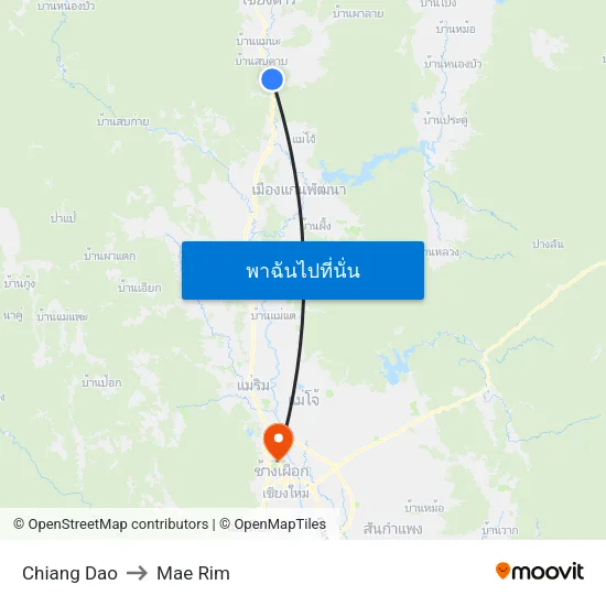 Chiang Dao to Mae Rim map