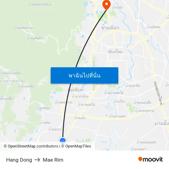 Hang Dong to Mae Rim map