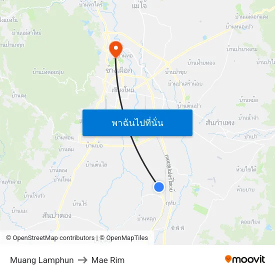 Muang Lamphun to Mae Rim map