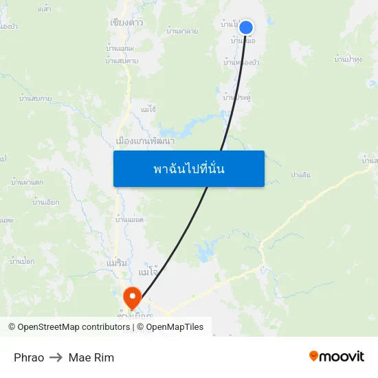Phrao to Mae Rim map
