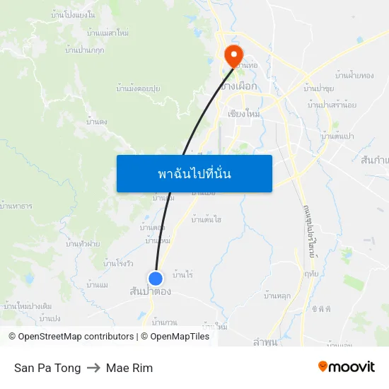 San Pa Tong to Mae Rim map
