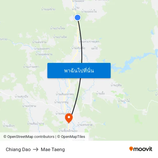 Chiang Dao to Mae Taeng map