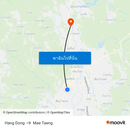 Hang Dong to Mae Taeng map