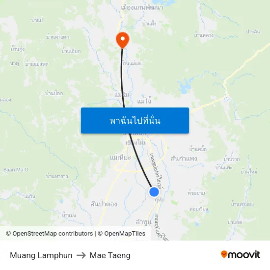 Muang Lamphun to Mae Taeng map
