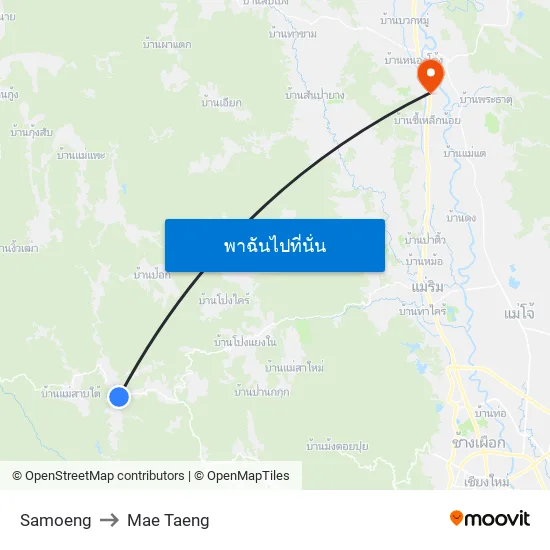 Samoeng to Mae Taeng map