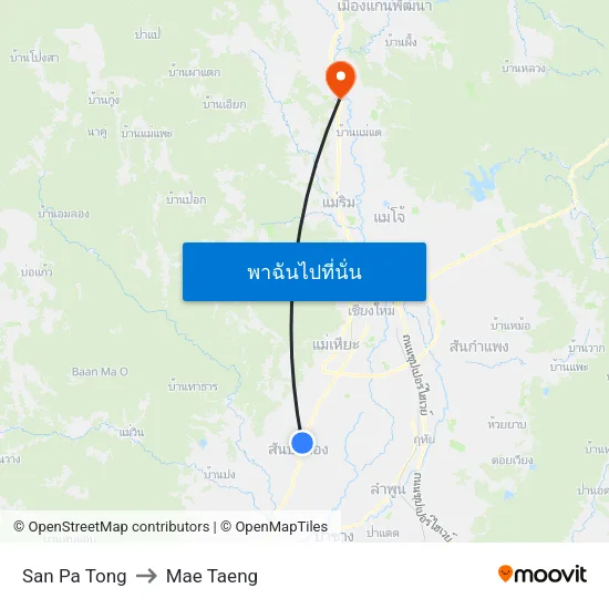 San Pa Tong to Mae Taeng map