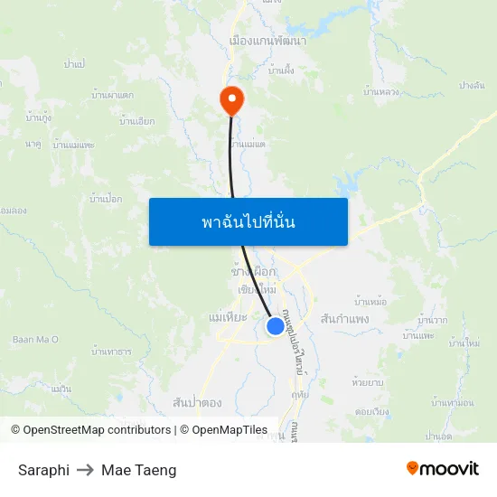 Saraphi to Mae Taeng map