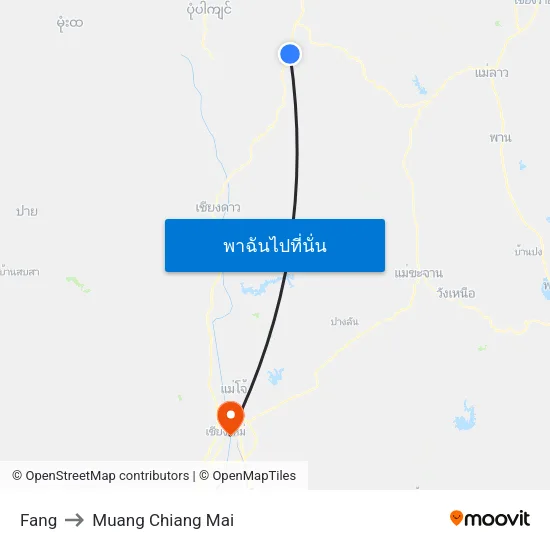 Fang to Muang Chiang Mai map