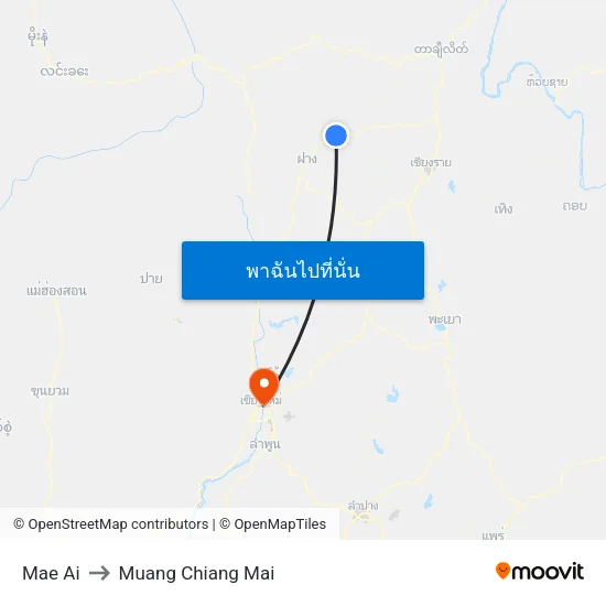 Mae Ai to Muang Chiang Mai map