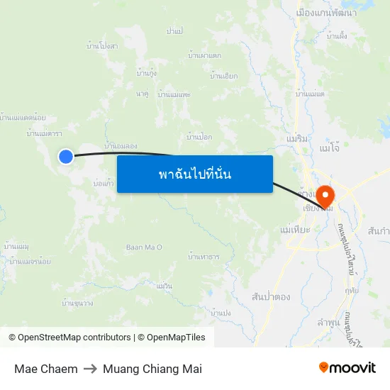 Mae Chaem to Muang Chiang Mai map