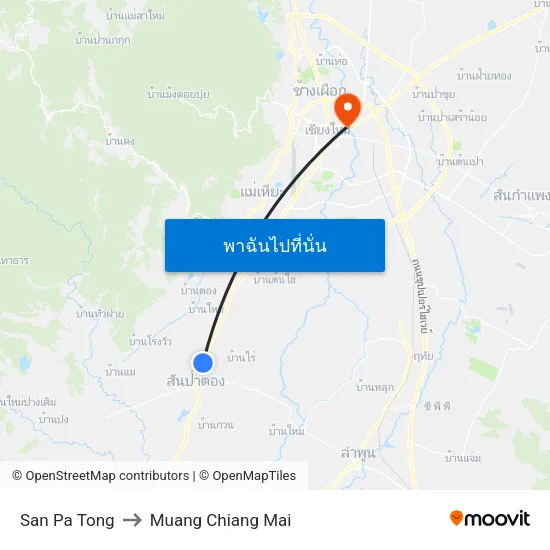 San Pa Tong to Muang Chiang Mai map