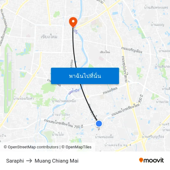 Saraphi to Muang Chiang Mai map