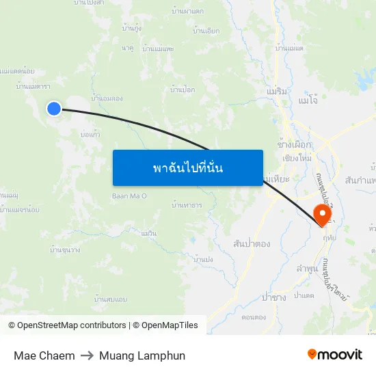 Mae Chaem to Muang Lamphun map